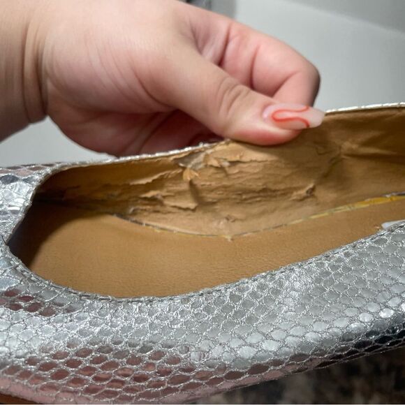 Steve Madden Snakeskin Silver Peep Toe Heeled Sandals - Picture 5 of 8